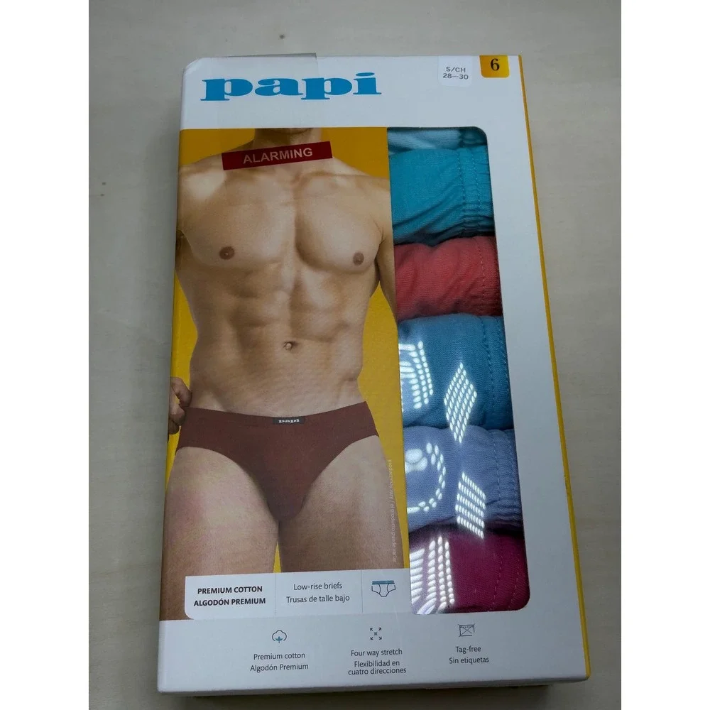 Papi Men  Low Rise Briefs 6Pack Premium Cotton Assorted‎ Colors Small28-30
